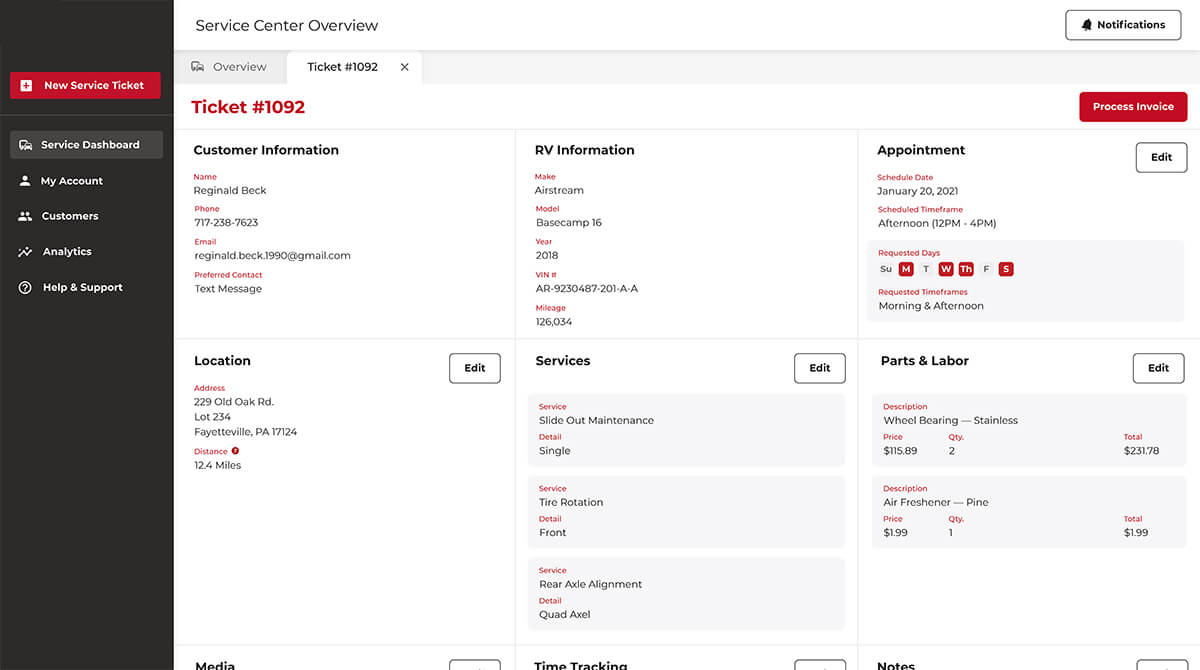 Service provider dashboard