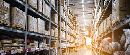 Inventory on shelves in a warehouse 